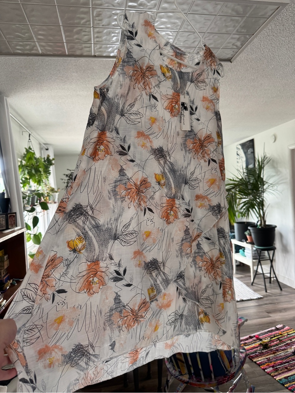 Variations NWT Floral Asymmetrical Layered Sleeveless Midi Dress Large